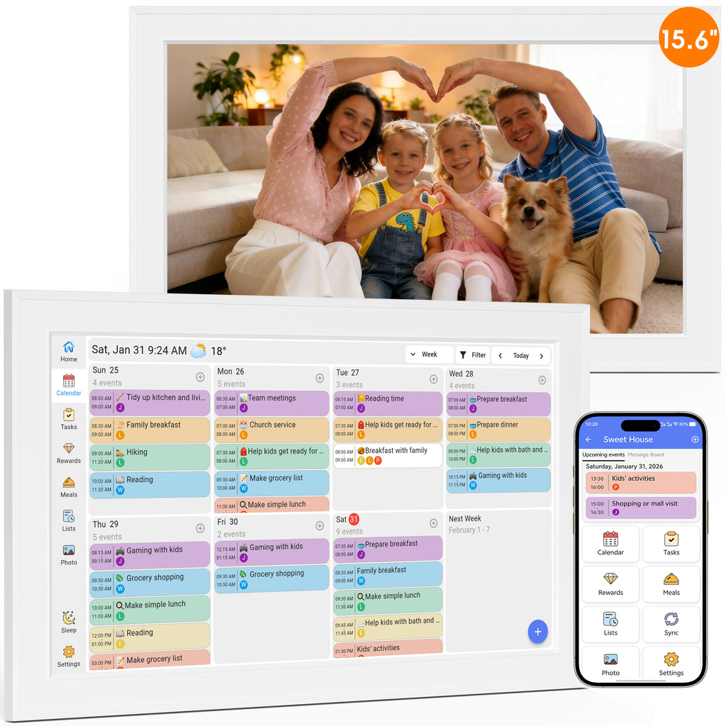 Digital calendar, 15.6-inch smart WiFi electronic calendar & household schedule, IPS HD touch screen displays family schedules, instantly sharing wonderful moments anytime, anywhere