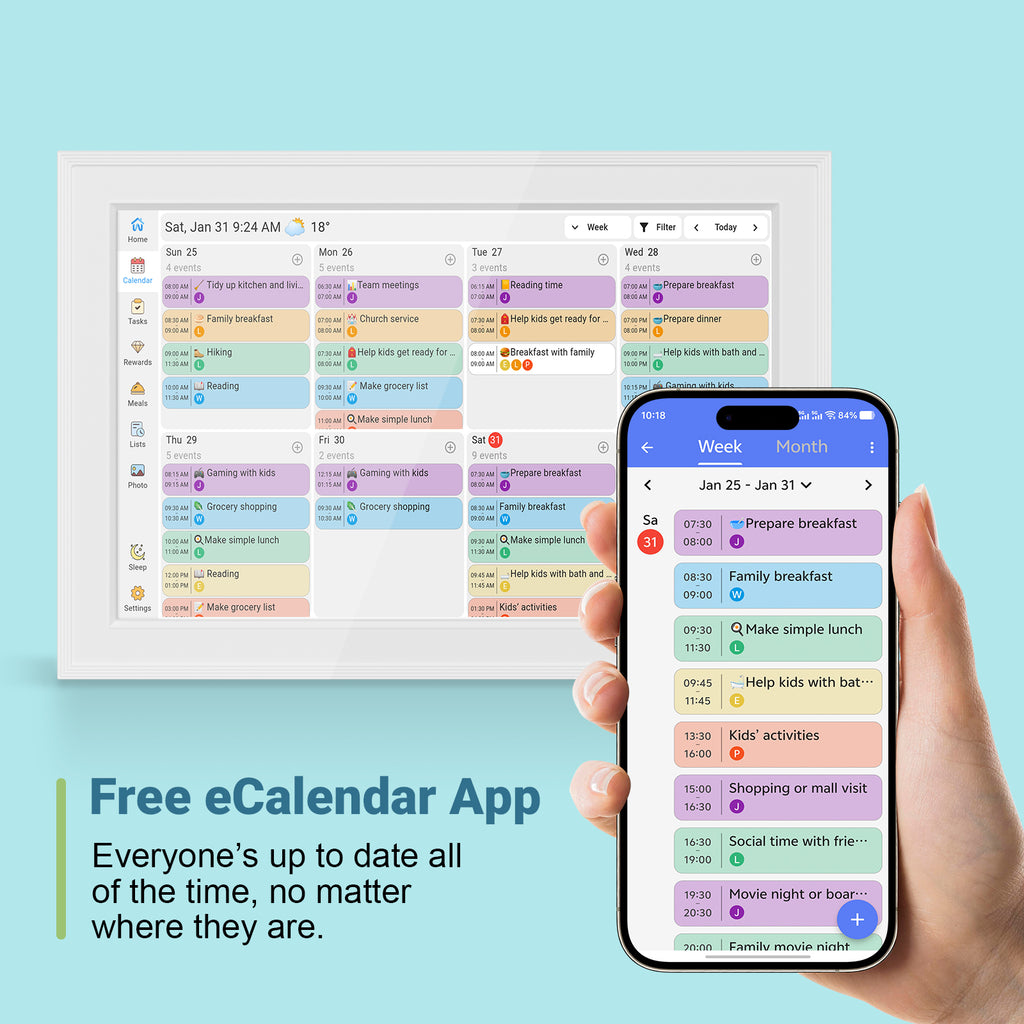 Digital calendar, 10.1-inch smart WiFi electronic calendar & household schedule, IPS HD touch screen displays family schedules, instantly sharing wonderful moments anytime, anywhere