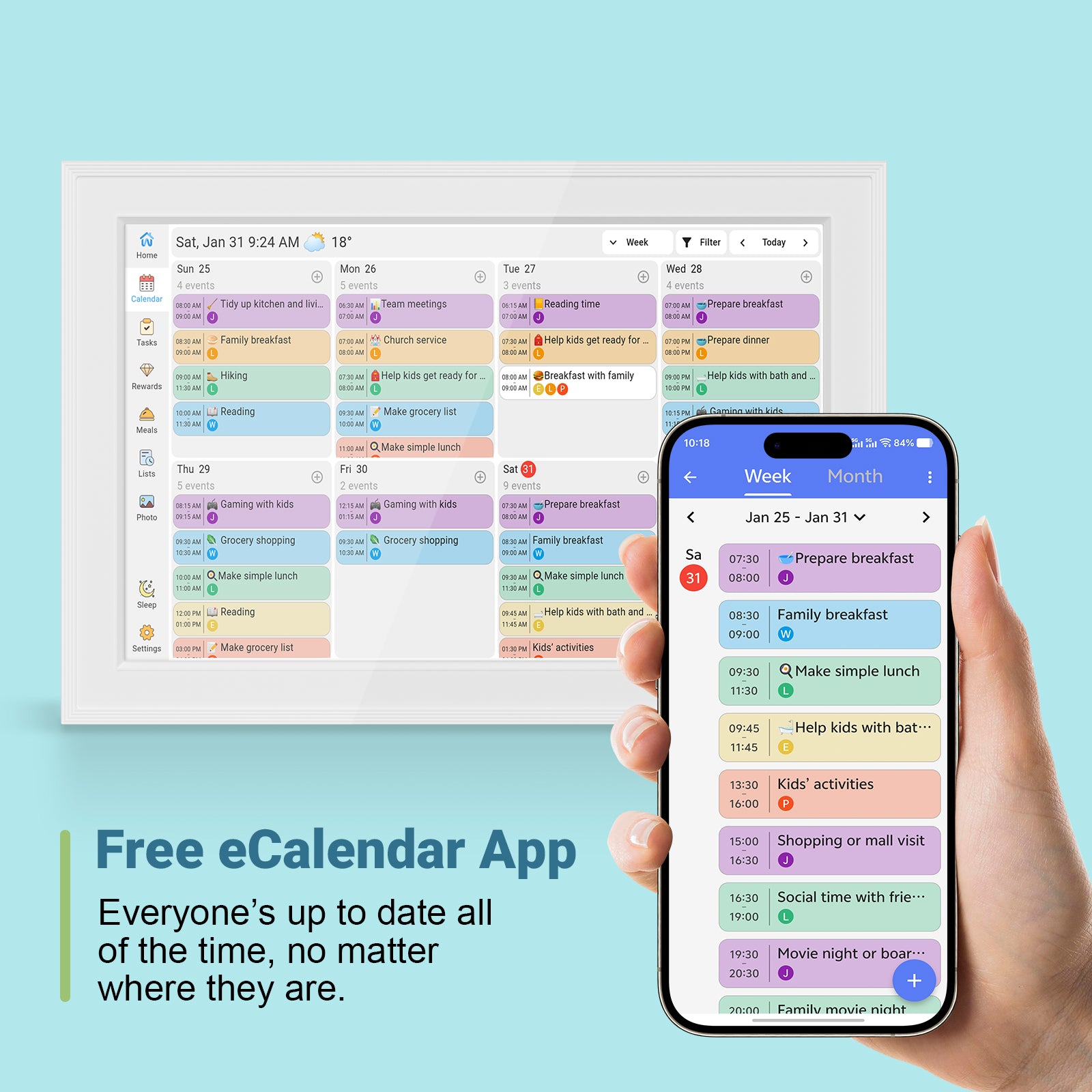 Digital calendar, 10.1-inch smart WiFi electronic calendar & household schedule, IPS HD touch screen displays family schedules, instantly sharing wonderful moments anytime, anywhere